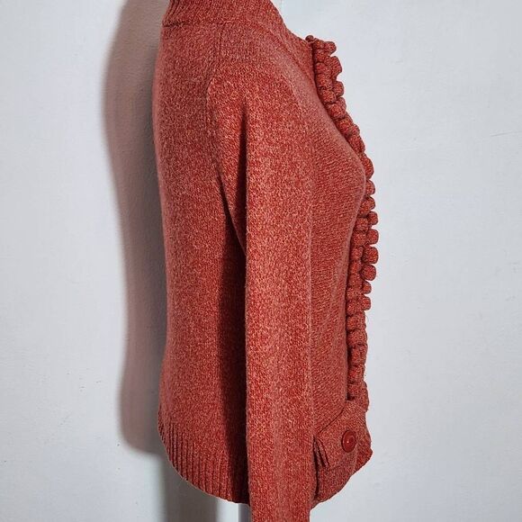 Moth Anthropologie Orange Wool Snap-Up Cardigan Sweater with Ruffles Size Small - Picture 4 of 9